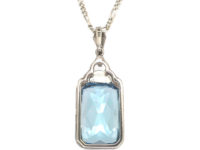 Art Deco Silver Synthetic Spinel Pendant on a Silver Chain