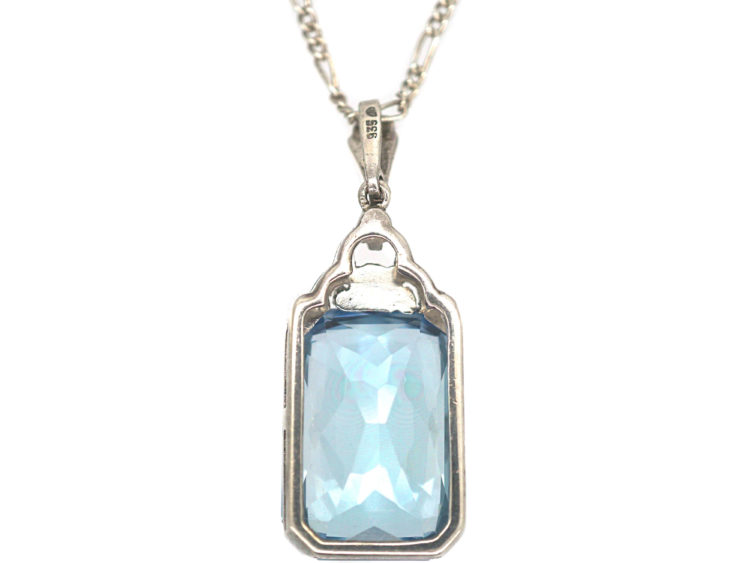 Art Deco Silver Synthetic Spinel Pendant on a Silver Chain