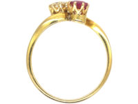 Edwardian 18ct Gold, Pink Sapphire & Diamond Crossover Ring