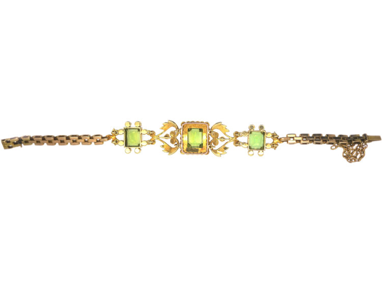 Edwardian 15ct Gold, Peridot & Natural Split Pearl Bracelet