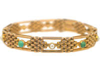 Edwardian 15ct Gold Bracelet set with Turquoise & Natural Split Pearls