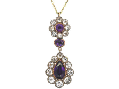 Georgian Amethyst & Paste Pendant on 9ct Gold Chain
