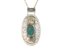 Art Deco Silver & Amazonite Pendant on Silver Chain