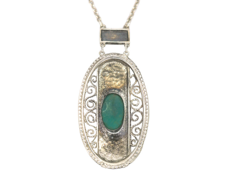 Art Deco Silver & Amazonite Pendant on Silver Chain
