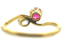 Edwardian 18ct Gold, Pink Sapphire & Diamond Crossover Ring