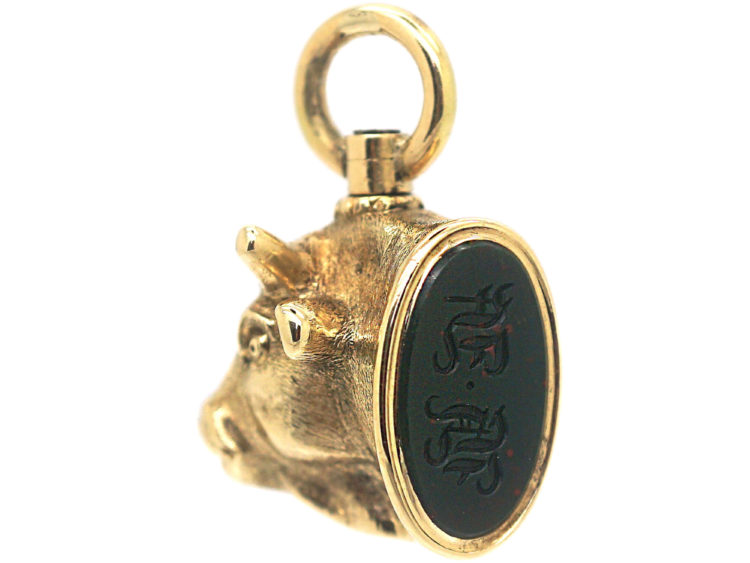 Victorian 15ct Gold Bull Seal with Bloodstone Base