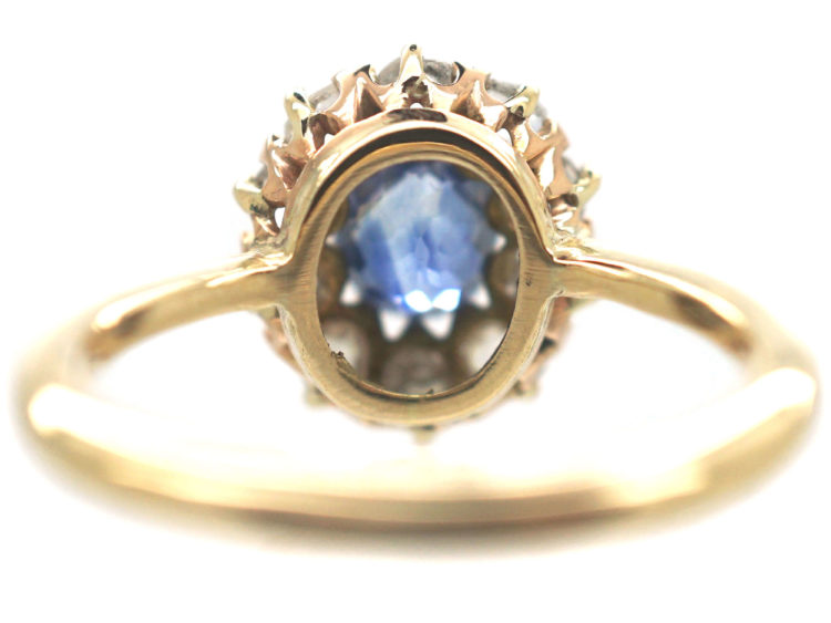Edwardian 18ct Gold, Rose Cut Sapphire & Diamond Cluster Ring