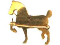 Edwardian 15ct Gold, Natural Split pearl & Ruby Dressage Horse Brooch