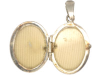 Silver Oval Locket with Leaf Design