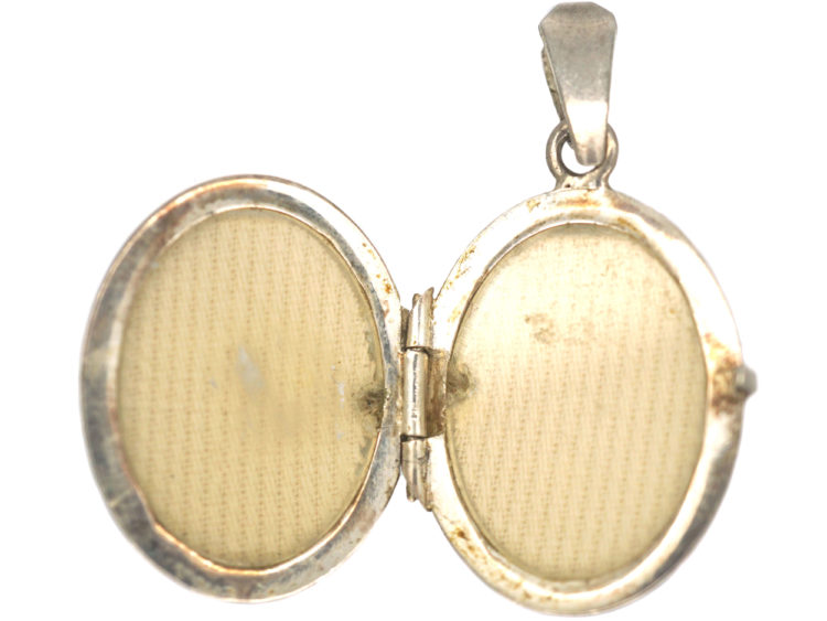 Silver Oval Locket with Leaf Design