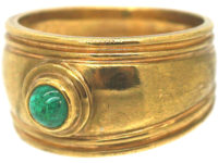 Vintage 9ct Gold & Cabochon Emerald Wide Ring
