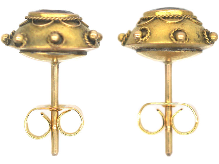 Victorian 15ct Gold Stud Earrings set with Garnets