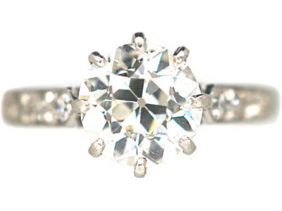 Art Deco Platinum & Diamond Solitaire Ring with Diamond Set Shoulders
