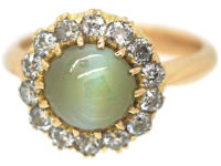 Edwardian 18ct Gold, Cat's Eye Chrysoberyl & Diamond Cluster Ring