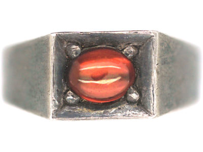 Silver Ring set with a Cabochon Garnet