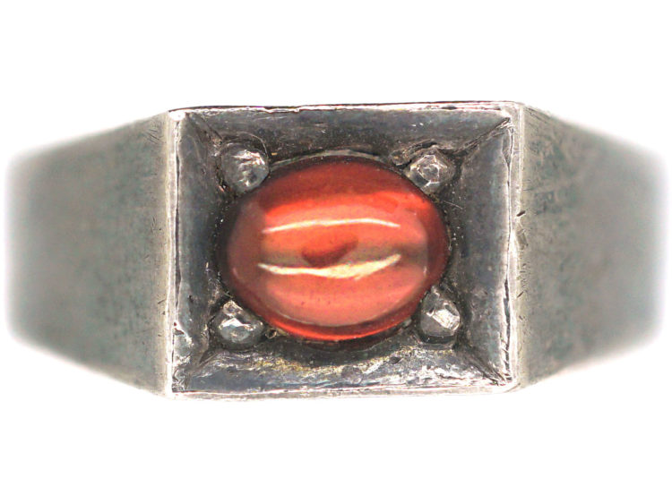 Silver Ring set with a Cabochon Garnet