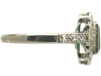 Art Deco Platinum, Emerald & Diamond Rectangular Cluster Ring