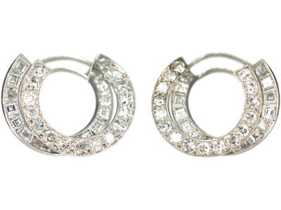 Art Deco Platinum & Diamond Hoop Earrings by Alabaster & Wilson