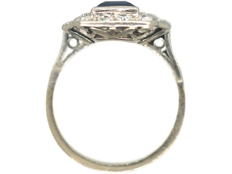 Art Deco Platinum, Sapphire & Diamond Rectangular Ring