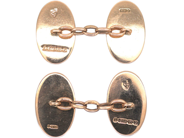 9ct Gold Cufflinks with Engraving of Leaves