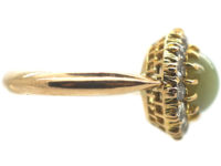 Edwardian 18ct Gold, Cat's Eye Chrysoberyl & Diamond Cluster Ring