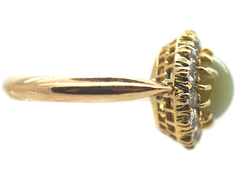 Edwardian 18ct Gold, Cat's Eye Chrysoberyl & Diamond Cluster Ring