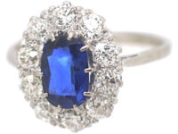 Platinum, Sapphire & Diamond Oval Cluster Ring