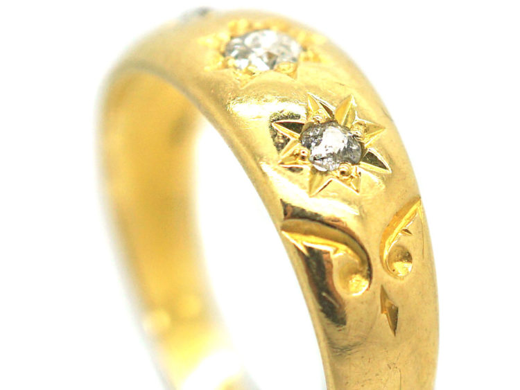 Victorian 18ct Gold & Three Stone Diamond Ring