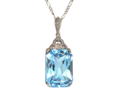 Art Deco Silver Synthetic Spinel Pendant on a Silver Chain