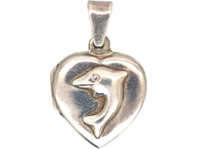 Silver Heart Shaped Locket with Dolphin Motif