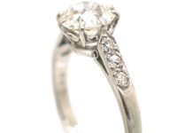 Art Deco Platinum & Diamond Solitaire Ring with Diamond Set Shoulders