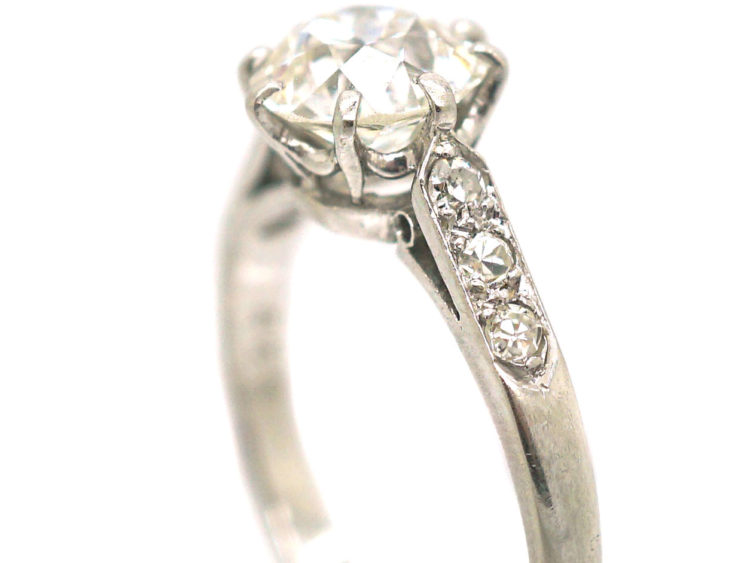 Art Deco Platinum & Diamond Solitaire Ring with Diamond Set Shoulders