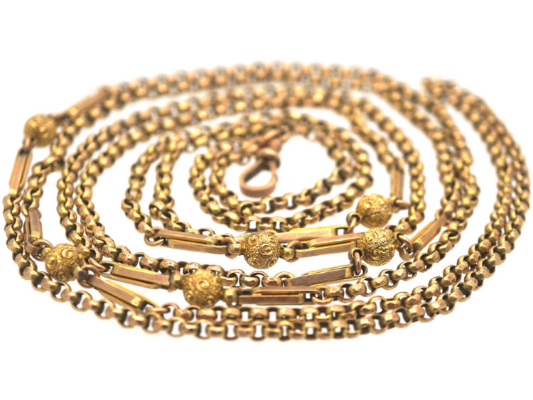 Victorian 9ct Gold Ornate Long Guard Chain