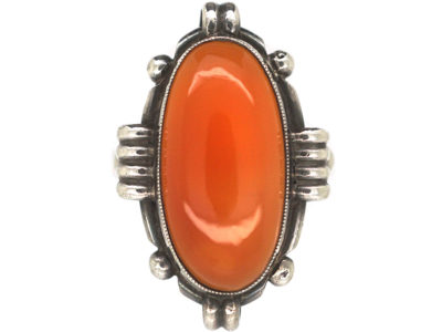 Art Deco Silver & Oval Carnelian Ring
