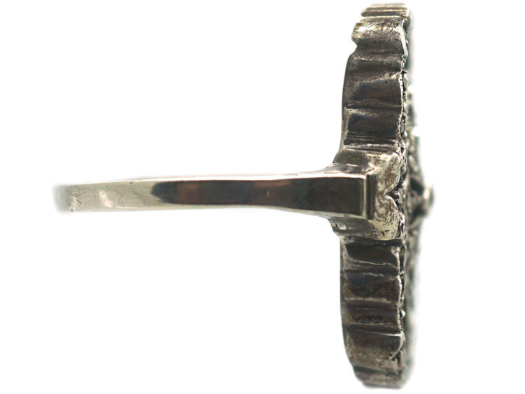 Art Deco Silver, Marcasite & Onyx Rectangular Ring