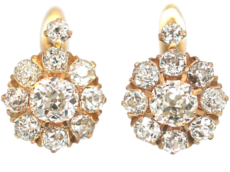 Edwardian 18ct Gold Diamond Cluster Earrings