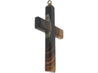 Large Victorian Scottish Carved Banded Agate Stone Cross Pendant