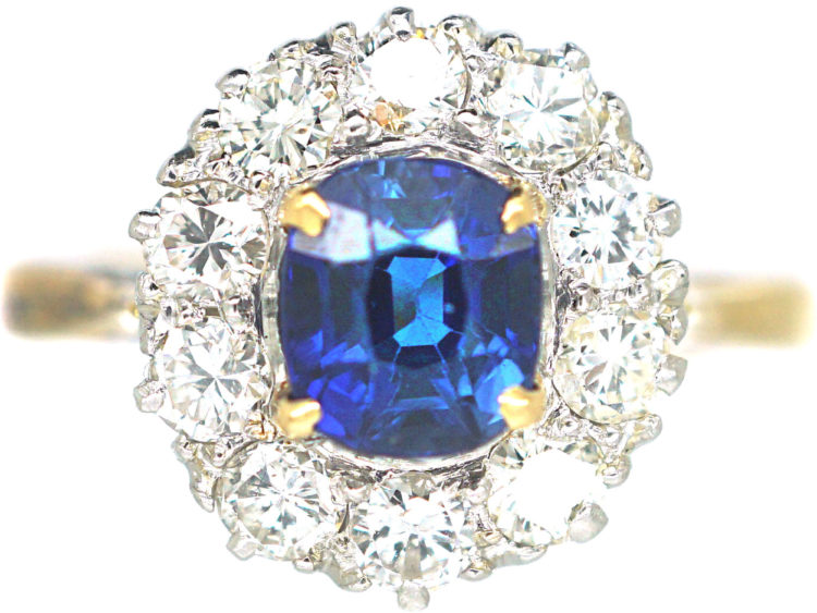 18ct Gold & Platinum, Sapphire & Diamond Cluster Ring