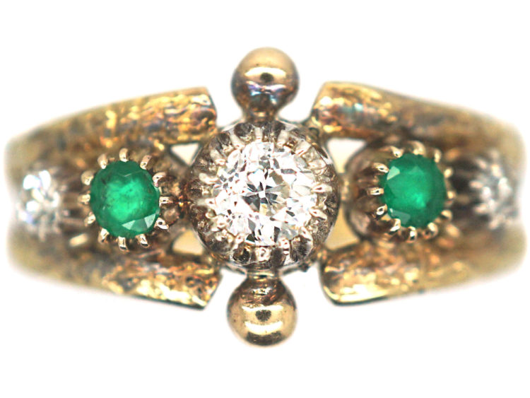 Victorian 18ct Gold Ring set with Emerald & Diamonds
