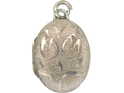 Oval Silver Locket with Tulip Motif