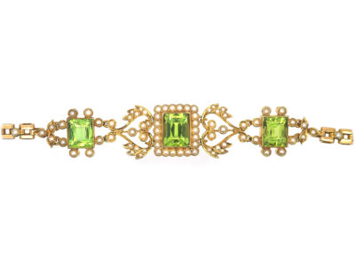 Edwardian 15ct Gold, Peridot & Natural Split Pearl Bracelet