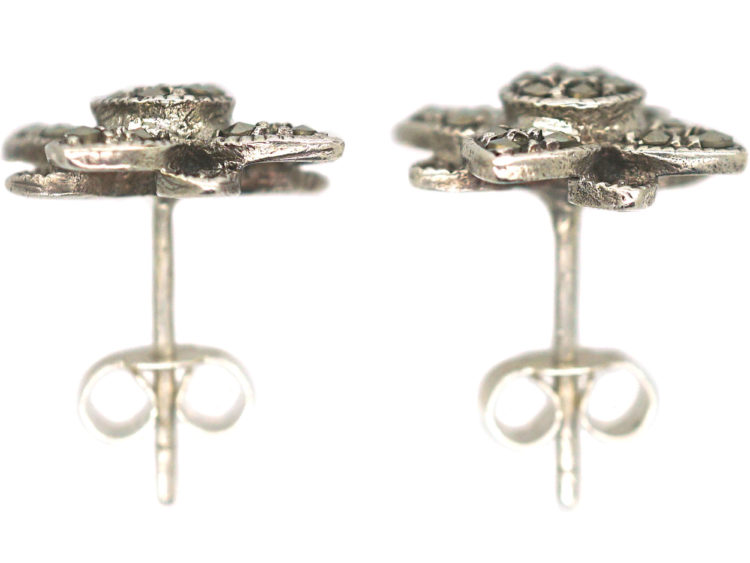 Silver & Marcasite Flower Earrings