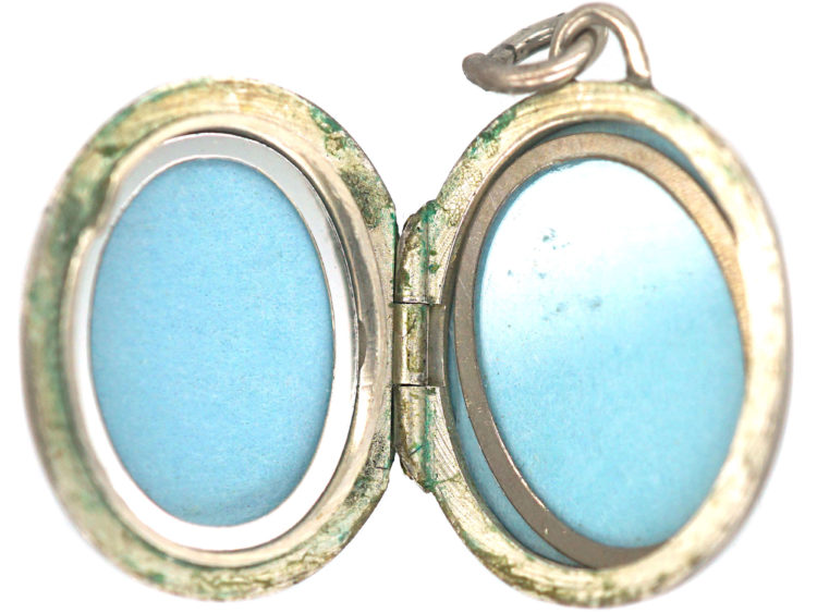 Oval Silver Locket with Tulip Motif