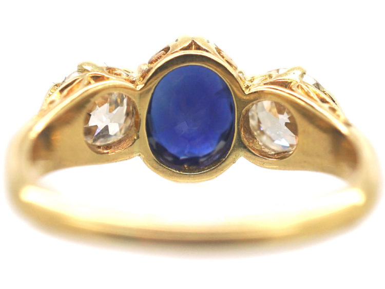 Victorian 18ct Gold, Sapphire & Diamond Three Stone Ring
