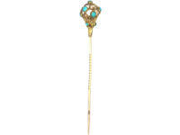 Regency 18ct Gold, White Coral & Turquoise Baroque Design Tie Pin