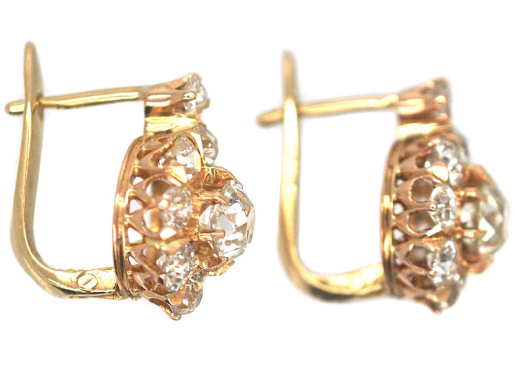 Edwardian 18ct Gold Diamond Cluster Earrings