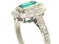 Art Deco Platinum, Emerald & Diamond Rectangular Cluster Ring