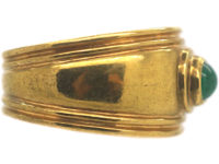 Vintage 9ct Gold & Cabochon Emerald Wide Ring