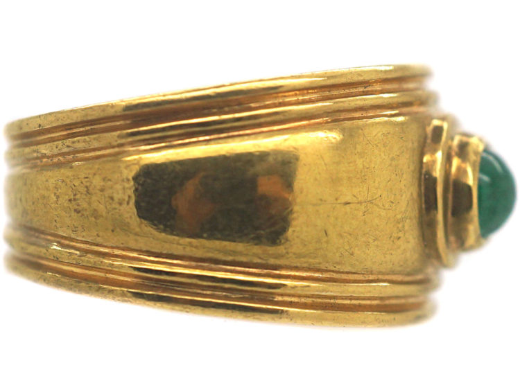 Vintage 9ct Gold & Cabochon Emerald Wide Ring