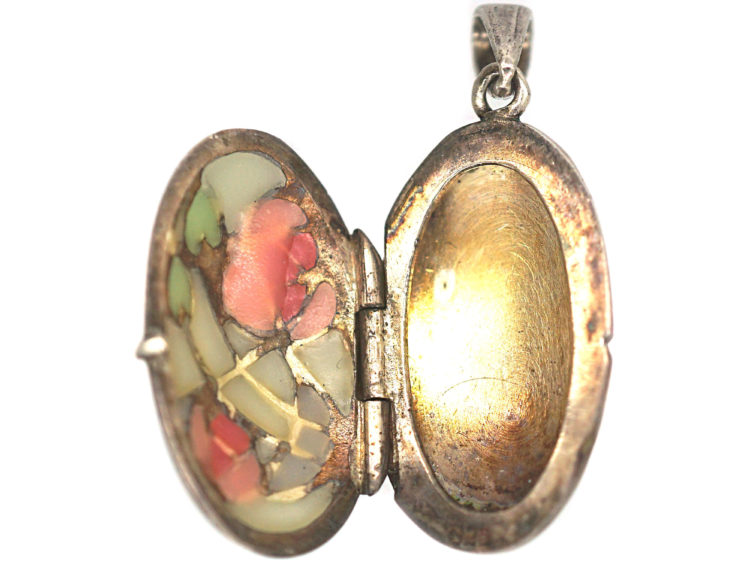 Silver Oval Plique-à-Jour Locket With Roses
